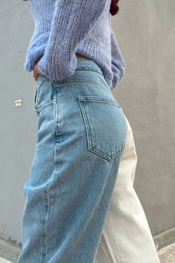 Parçalı 2 Renk Baggy Jean