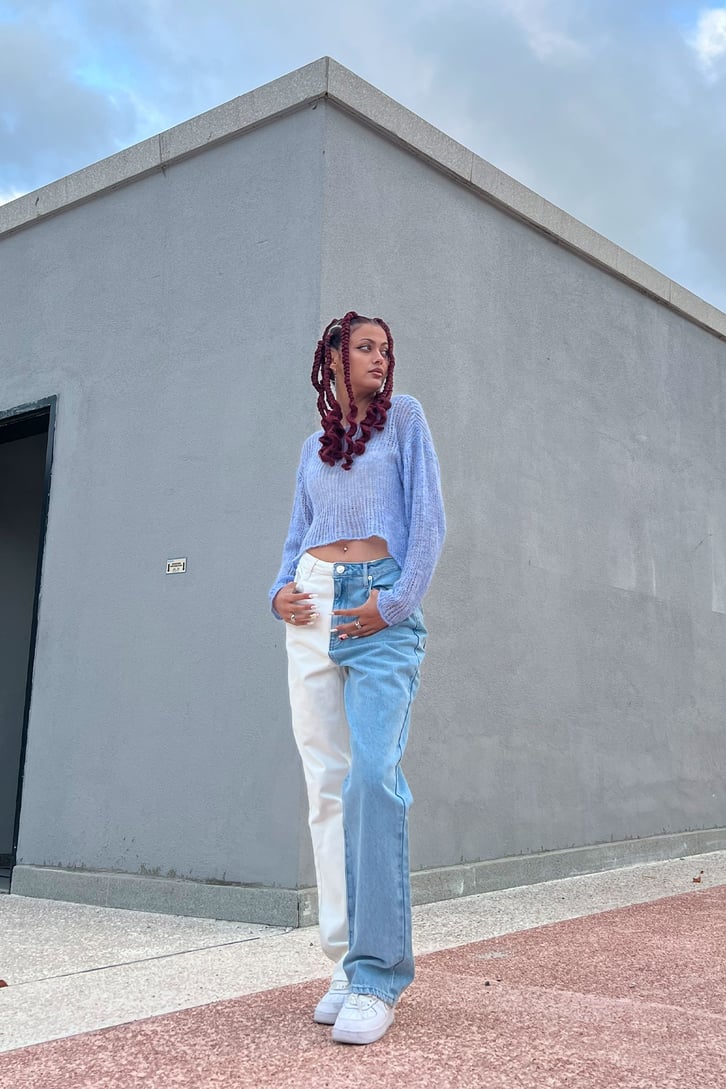 Parçalı 2 Renk Baggy Jean