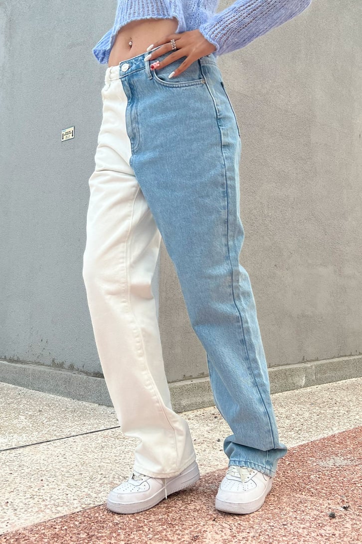 Parçalı 2 Renk Baggy Jean