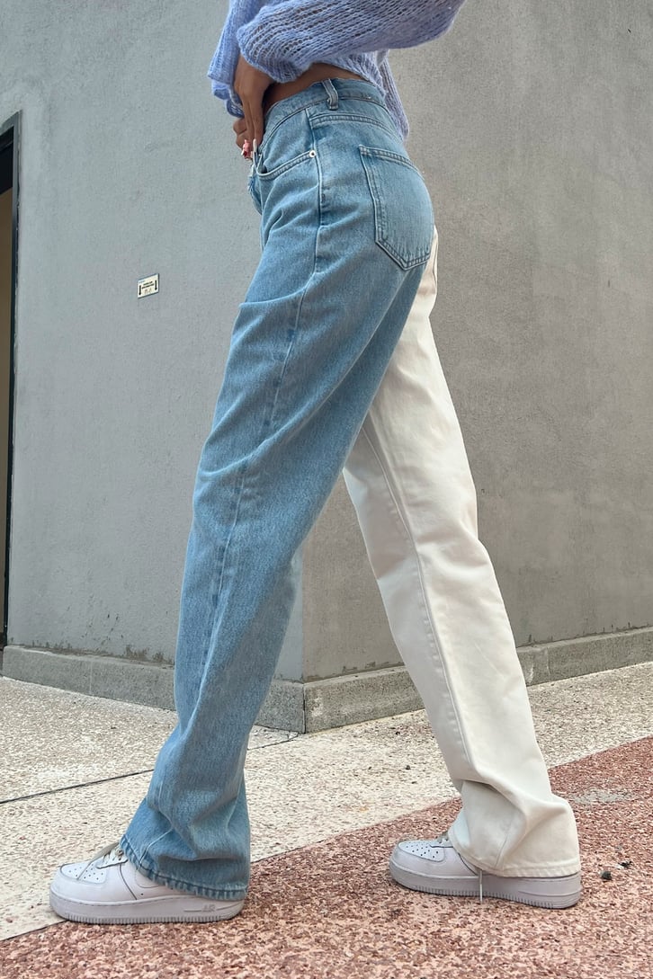 Parçalı 2 Renk Baggy Jean