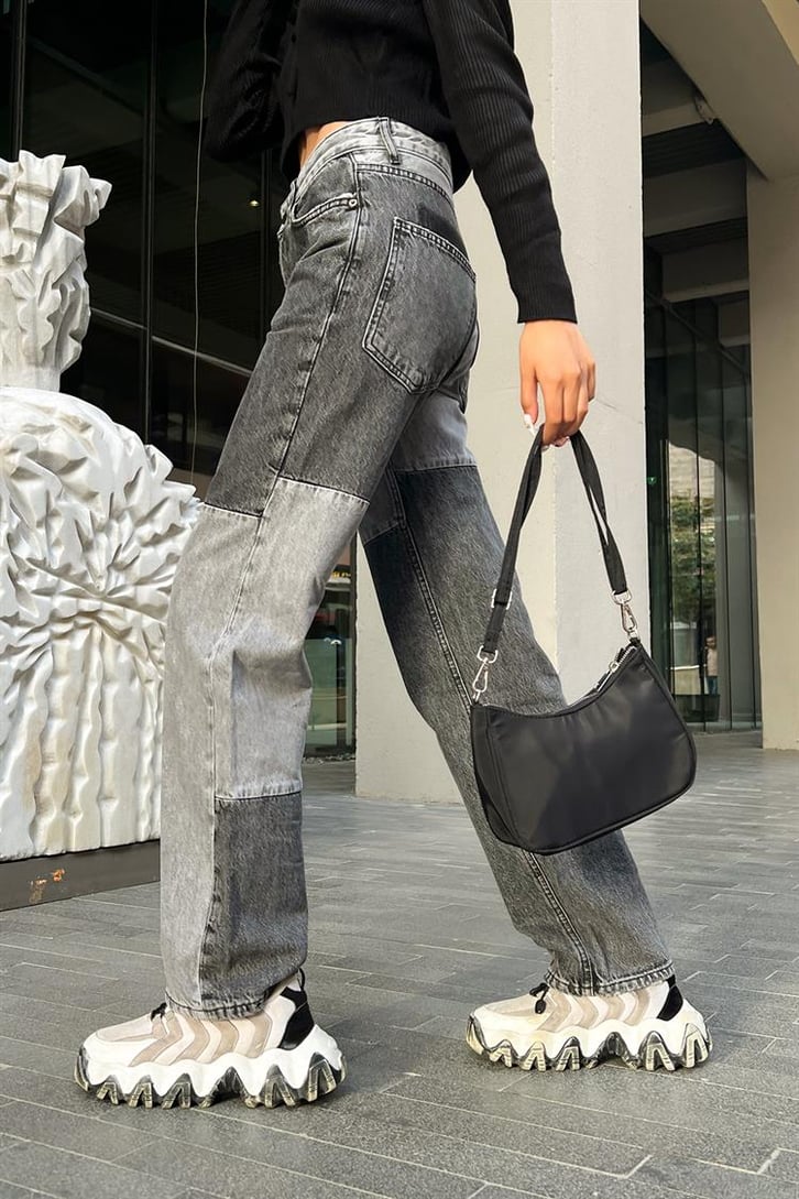 Parçalı Acid Wash Gri Regular Fit Jean
