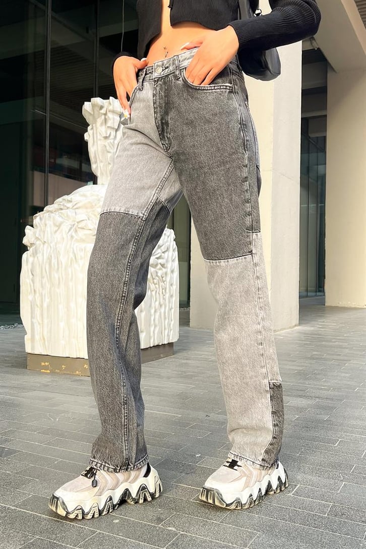Parçalı Acid Wash Gri Regular Fit Jean