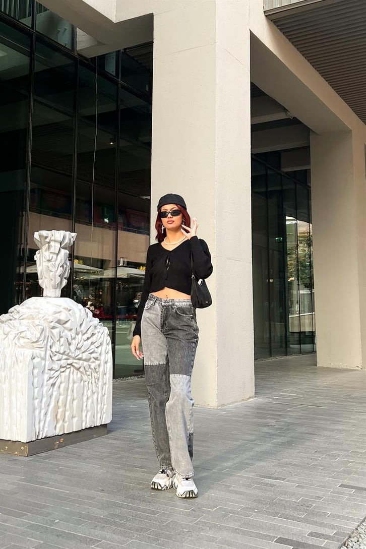 Parçalı Acid Wash Gri Regular Fit Jean