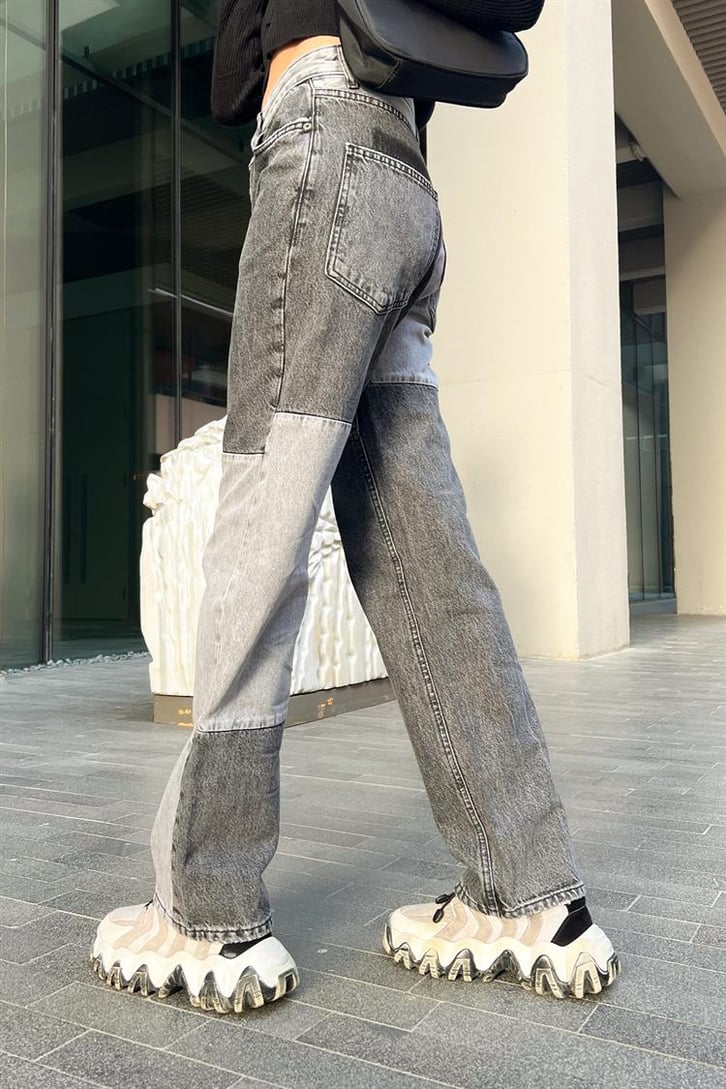 Parçalı Acid Wash Gri Regular Fit Jean