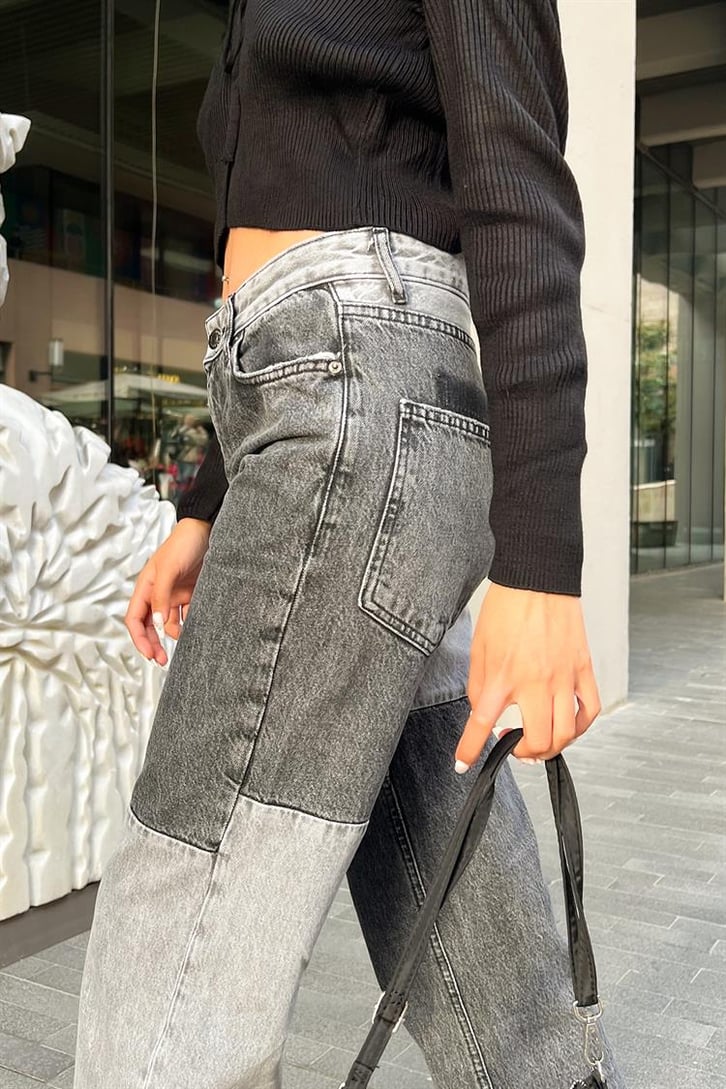 Parçalı Acid Wash Gri Regular Fit Jean