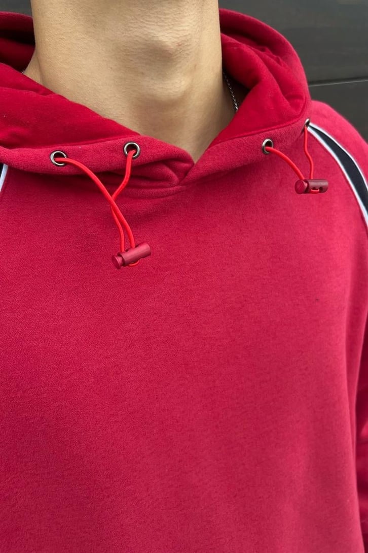 Parçalı Kırmızı İçi Pamuklu Oversize Hoodie