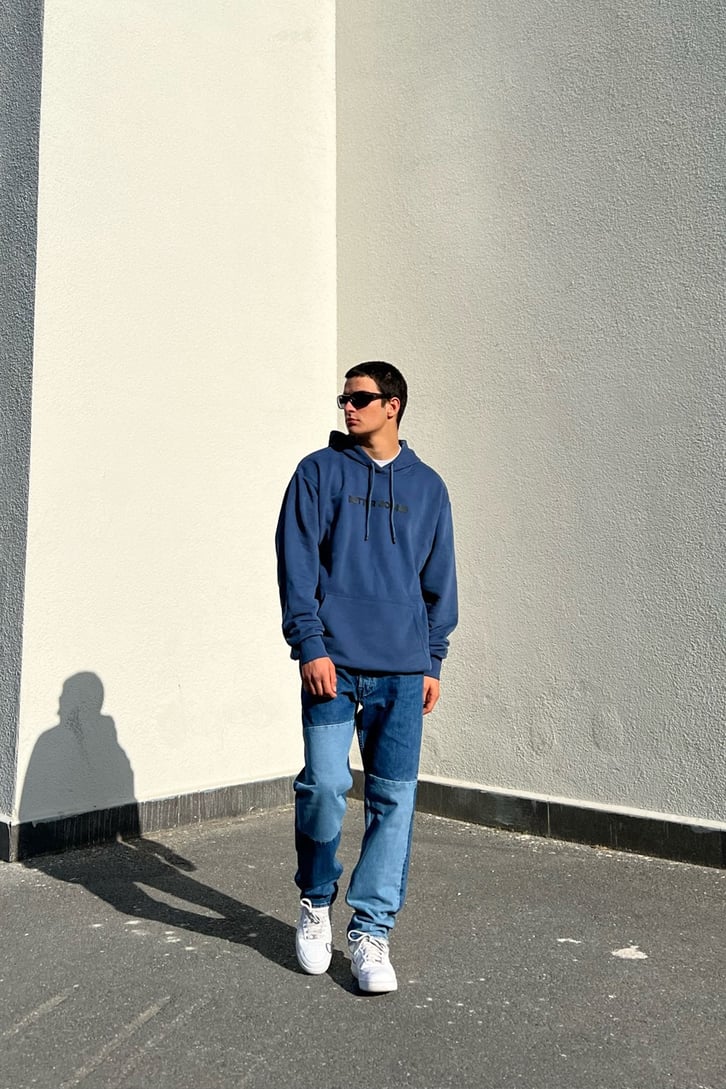 Parçalı Mavi Regular Fit Jean
