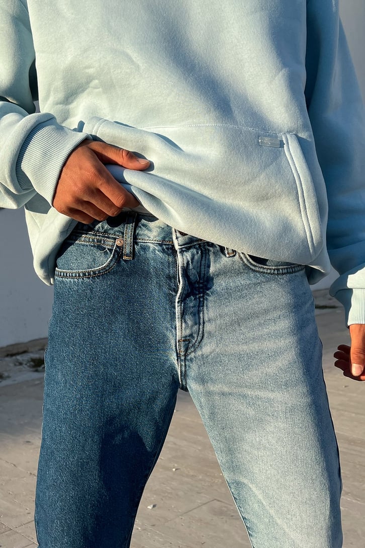 Parçalı Mavi Regular Fit Jean