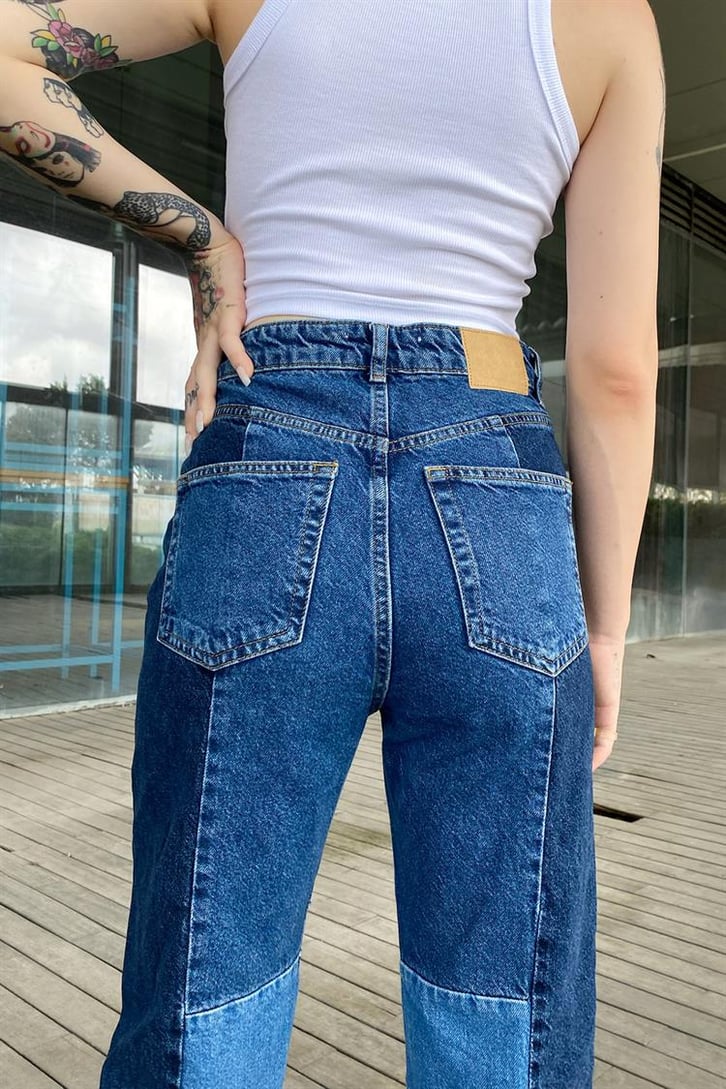 Parçalı Mavi Regular Fit Jean