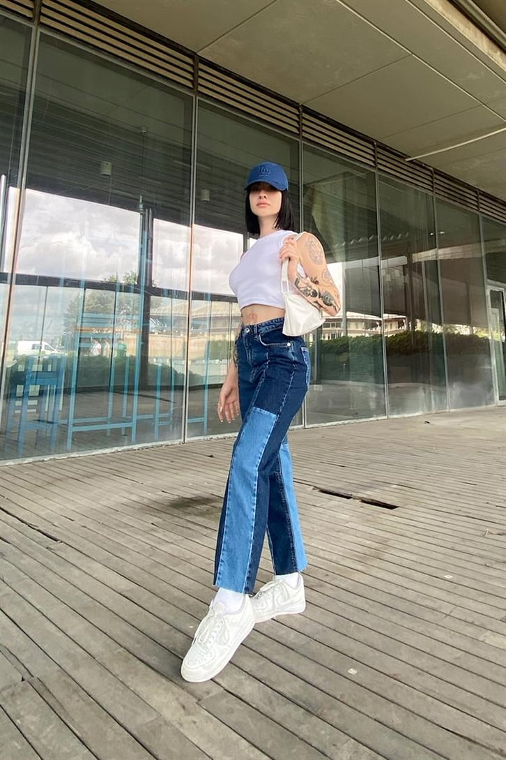 Parçalı Mavi Regular Fit Jean