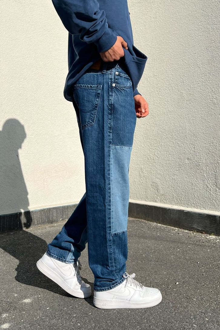 Parçalı Mavi Regular Fit Jean