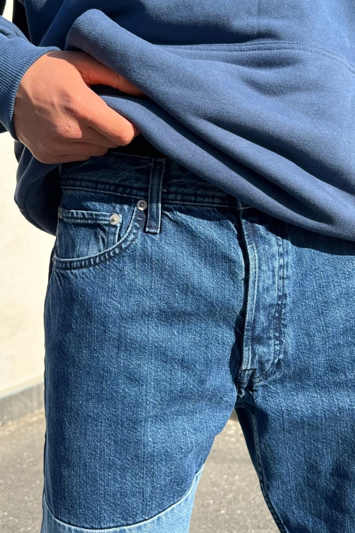 Parçalı Mavi Regular Fit Jean