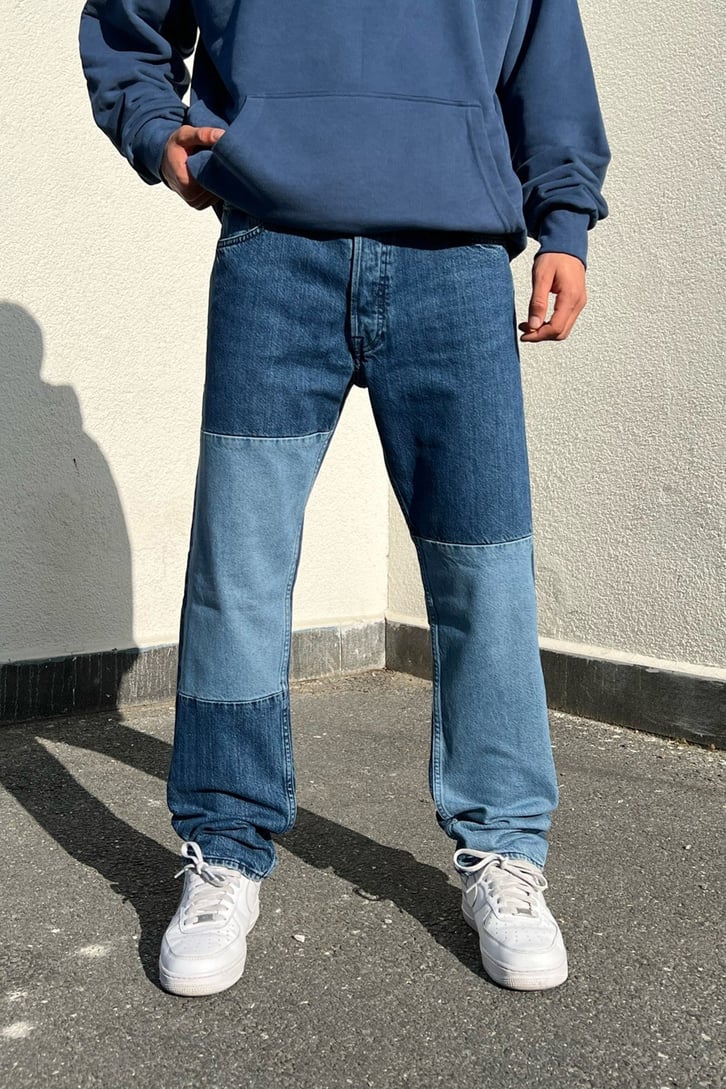 Parçalı Mavi Regular Fit Jean