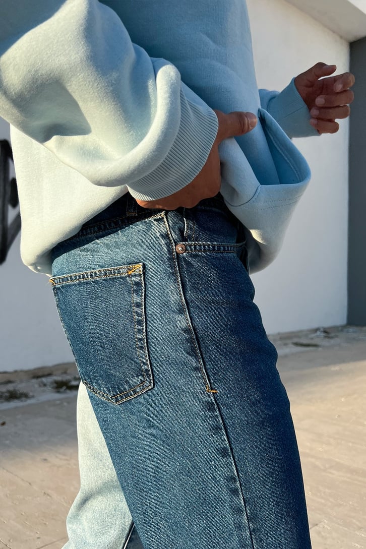 Parçalı Mavi Regular Fit Jean