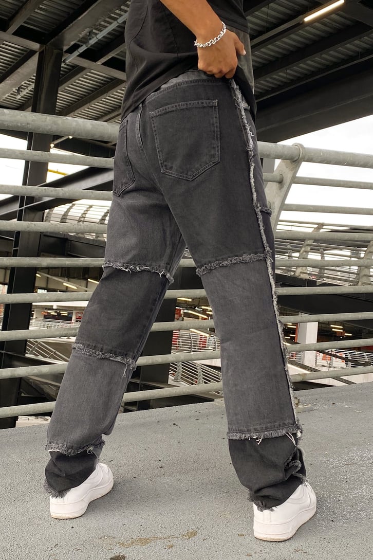 Parçalı Püskül Detay Acid Wash Baggy Jean