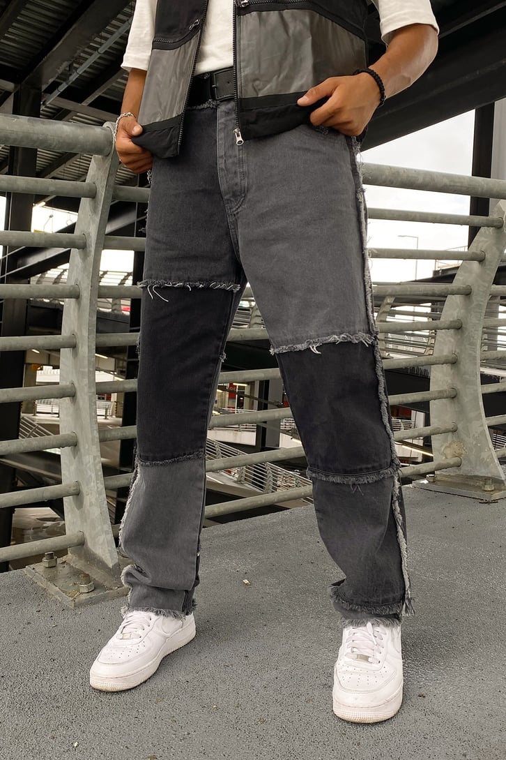 Parçalı Püskül Detay Acid Wash Baggy Jean