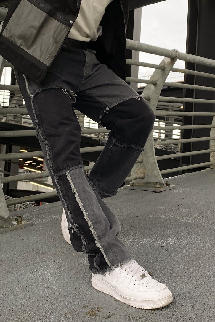Parçalı Püskül Detay Acid Wash Baggy Jean