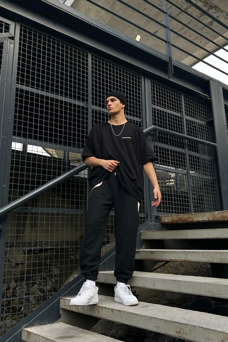 Parçalı Siyah Jogger Fit Eşofman