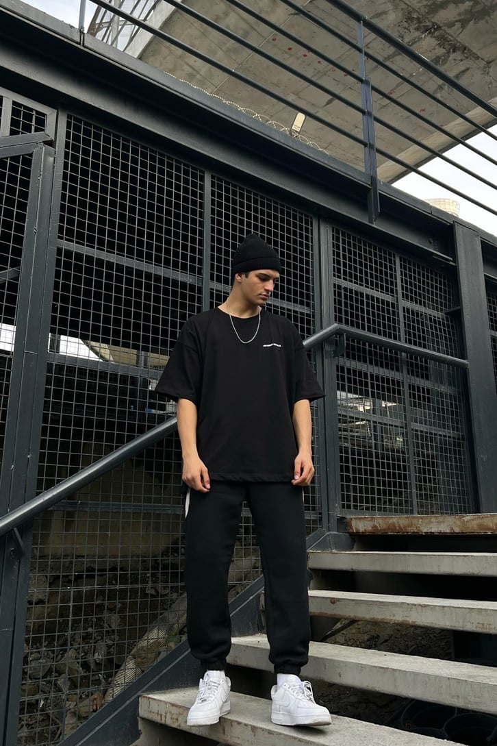 Parçalı Siyah Jogger Fit Eşofman