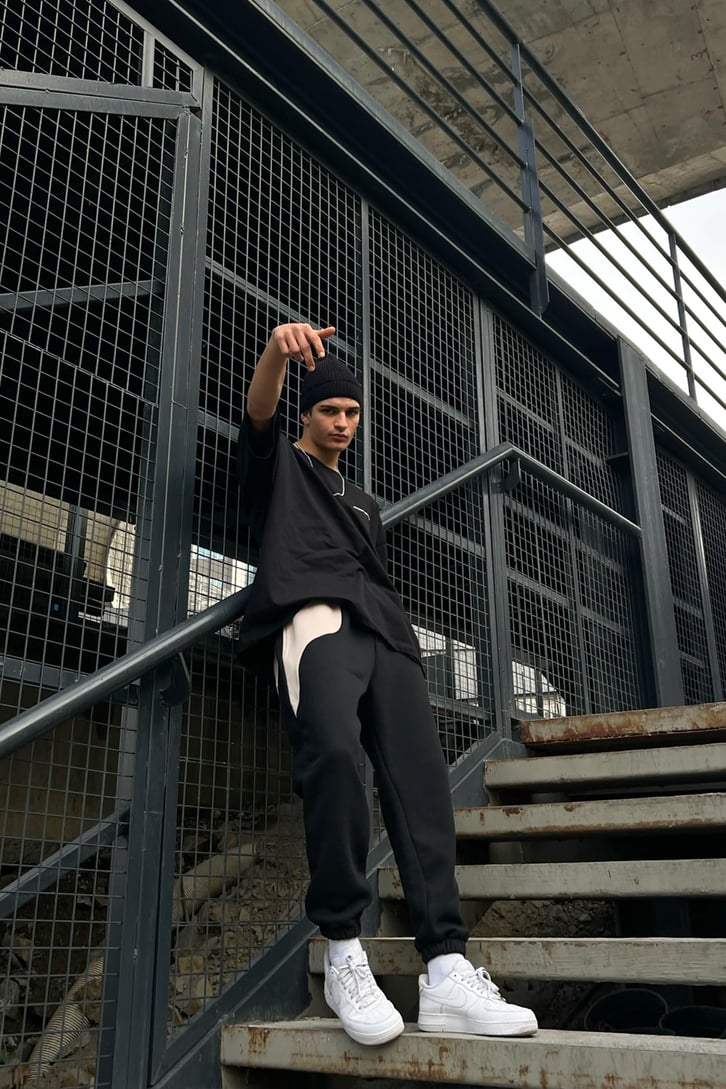 Parçalı Siyah Jogger Fit Eşofman
