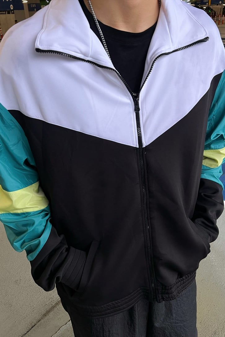 Parçalı Siyah Zipper Ceket