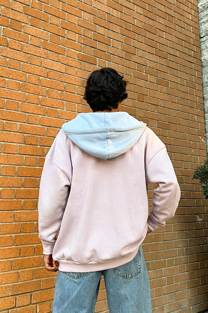 Parçalı Soft Color Zip Oversize Sweatshirt