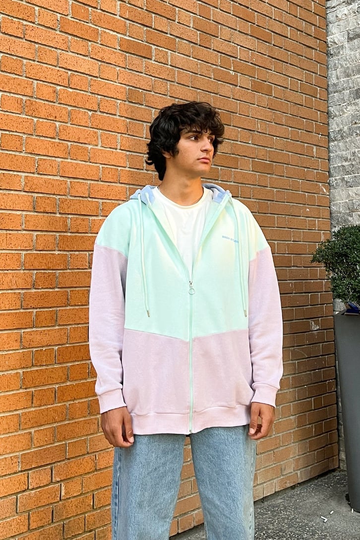 Parçalı Soft Color Zip Oversize Sweatshirt
