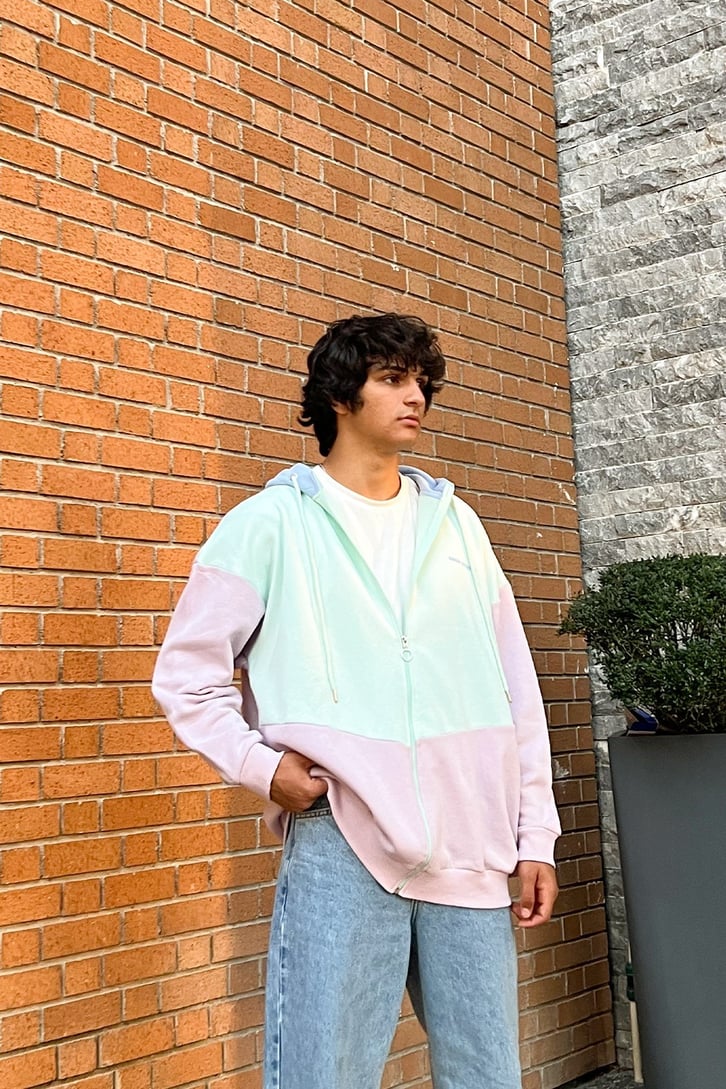 Parçalı Soft Color Zip Oversize Sweatshirt