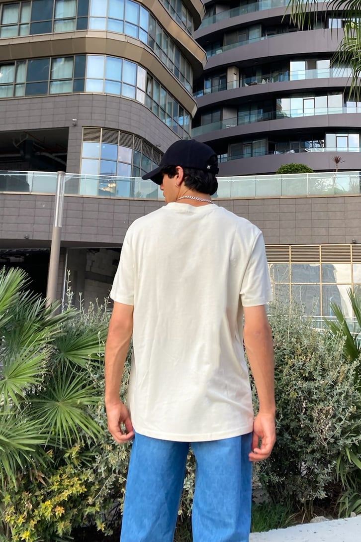 Paris Fr Baskılı Krem Oversize Tshirt