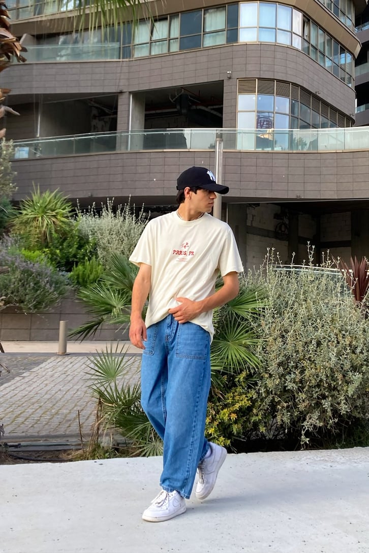 Paris Fr Baskılı Krem Oversize Tshirt
