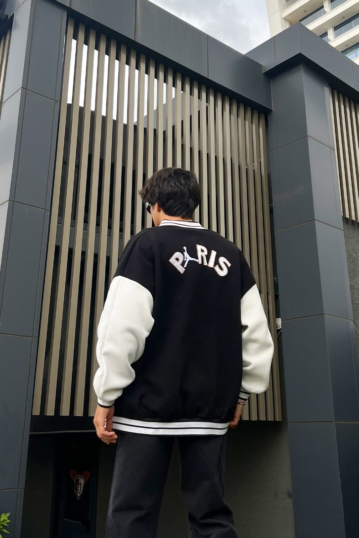 Paris Nakışlı Siyah Kolej Ceket
