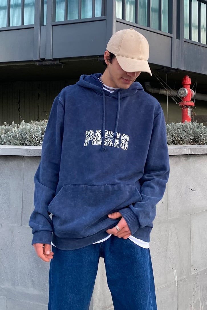 Paris Printed Oversize Washed Hoodie