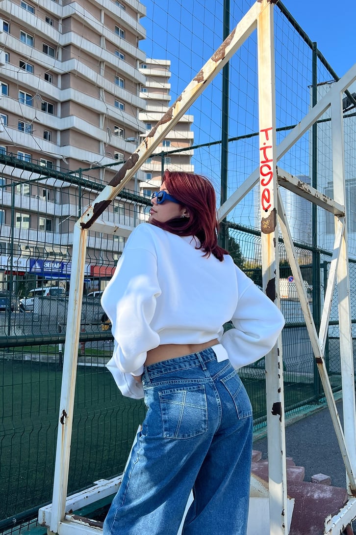 Pasadena Baskılı Beyaz Sweatshirt