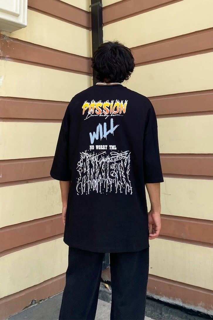 Passion Will Baskılı Oversize Tshirt