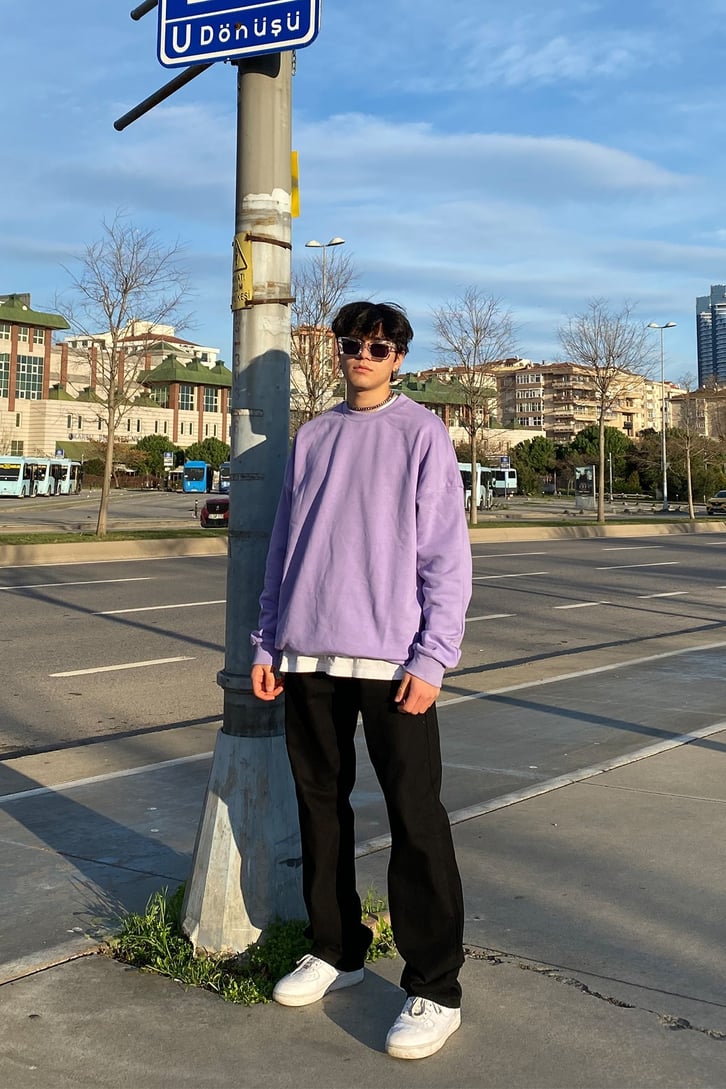 Pastel Purple Oversize Basic Sweatshirt