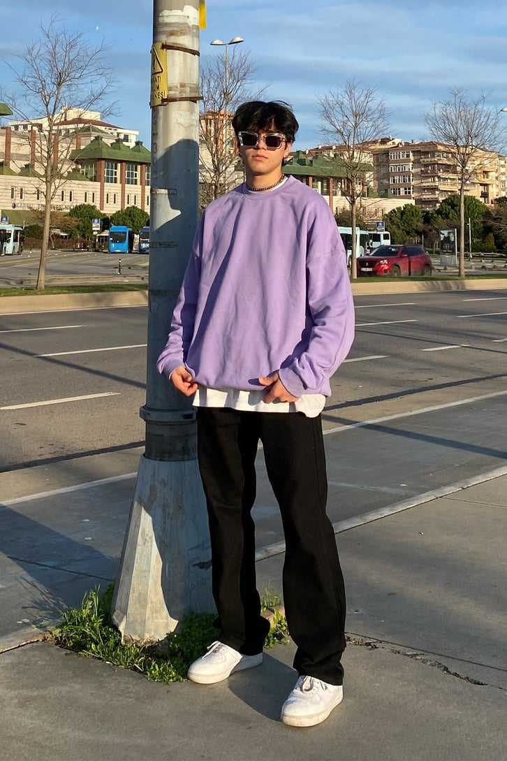 Pastel Purple Oversize Basic Sweatshirt