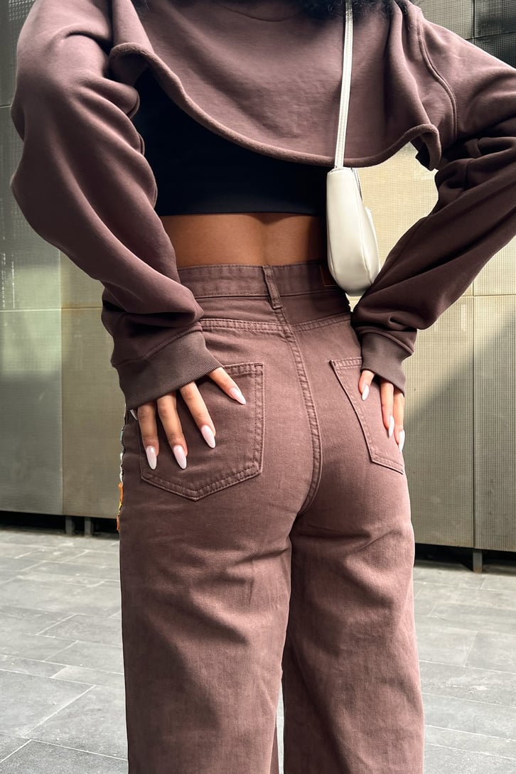 Patch Detay Kahverengi Baggy Jean