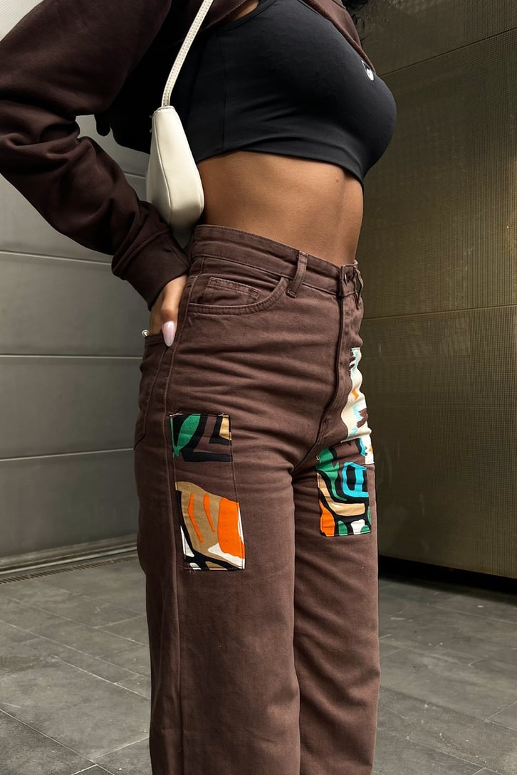 Patch Detay Kahverengi Baggy Jean
