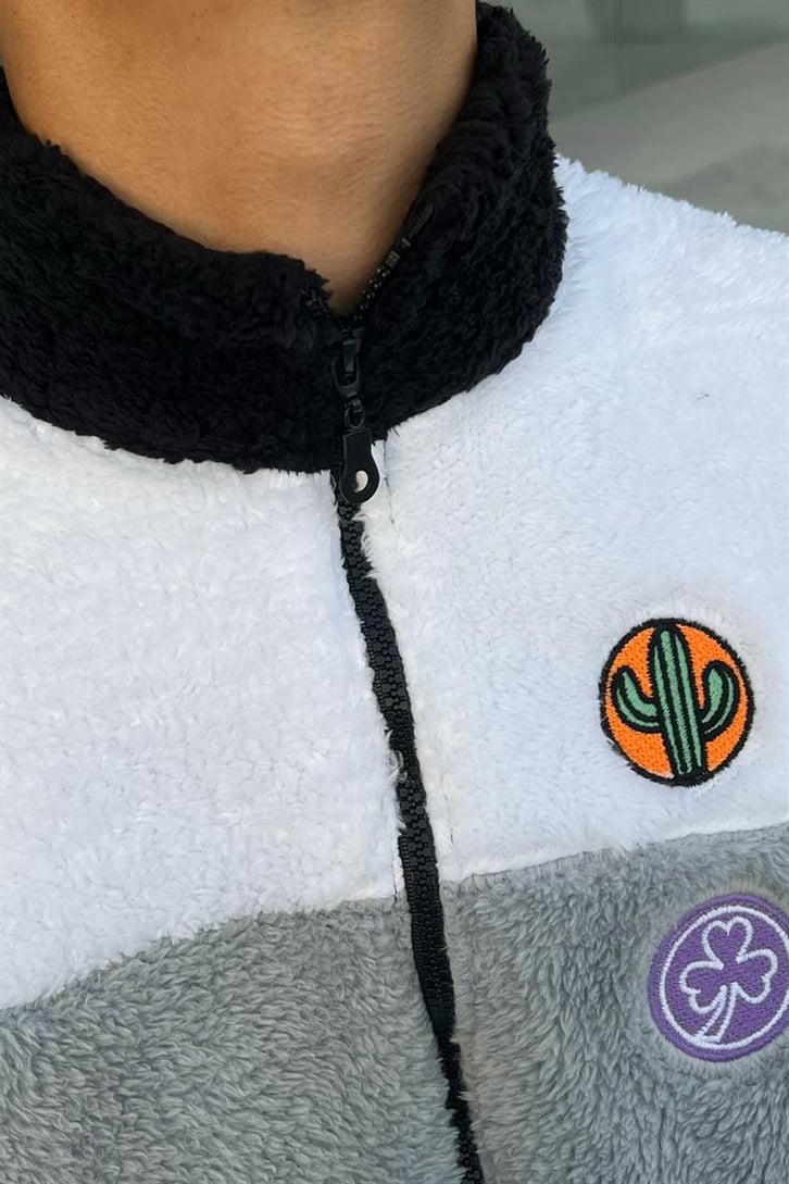 Patch Detay Parçalı Siyah Peluş Ceket