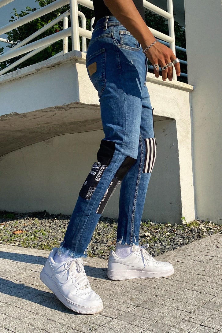 Patch Detay Püsküllü Mavi Skinny Fit Jean