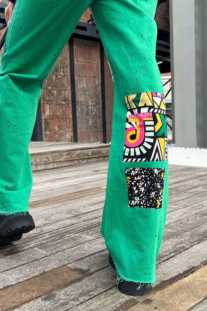 Patch Detay Yeşil Baggy Jean