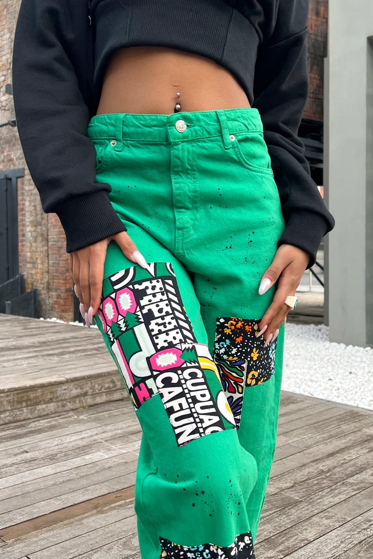Patch Detay Yeşil Baggy Jean