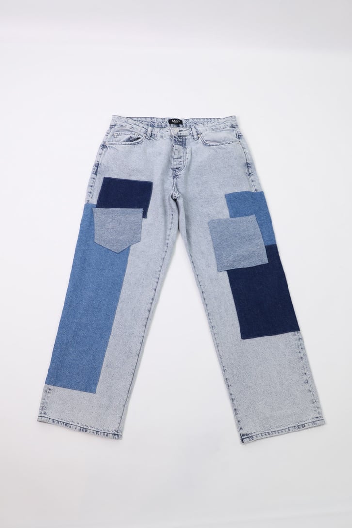 Patch Detaylı Buz Mavi Baggy Jean