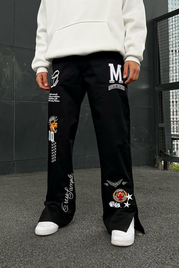 Patch Detaylı Siyah Baggy Pantolon