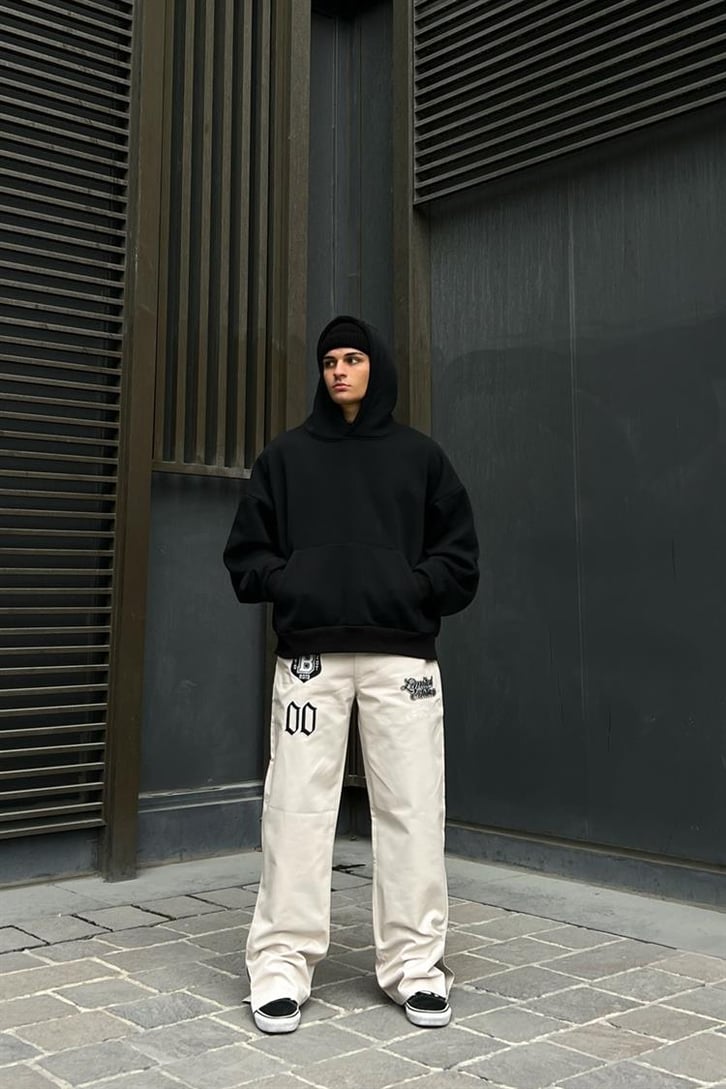 Patch Detaylı Taş Rengi Baggy Pantolon