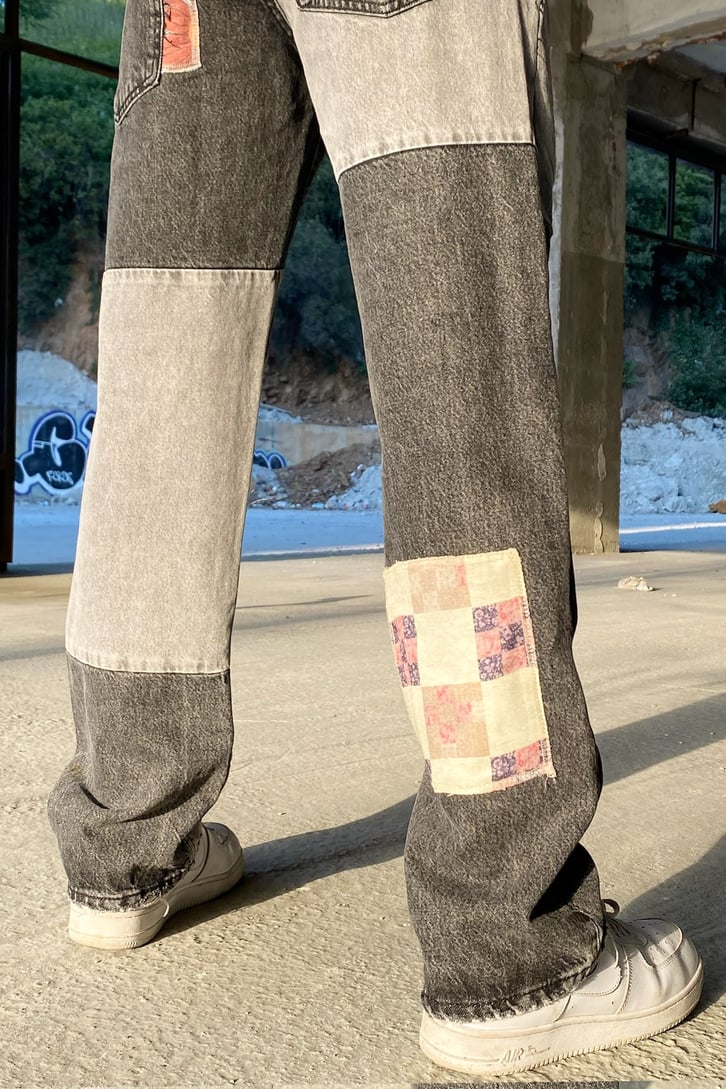 Patch Flowers Detay Antrasit Baggy Jean