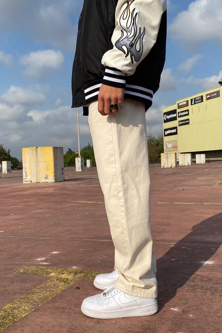 Patchwork Ecru Premium Baggy Jean