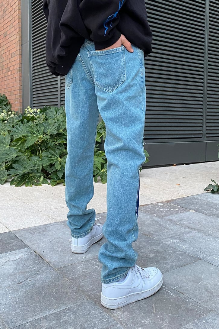 Patchwork Urban Style Mavi Boru Paça Jean