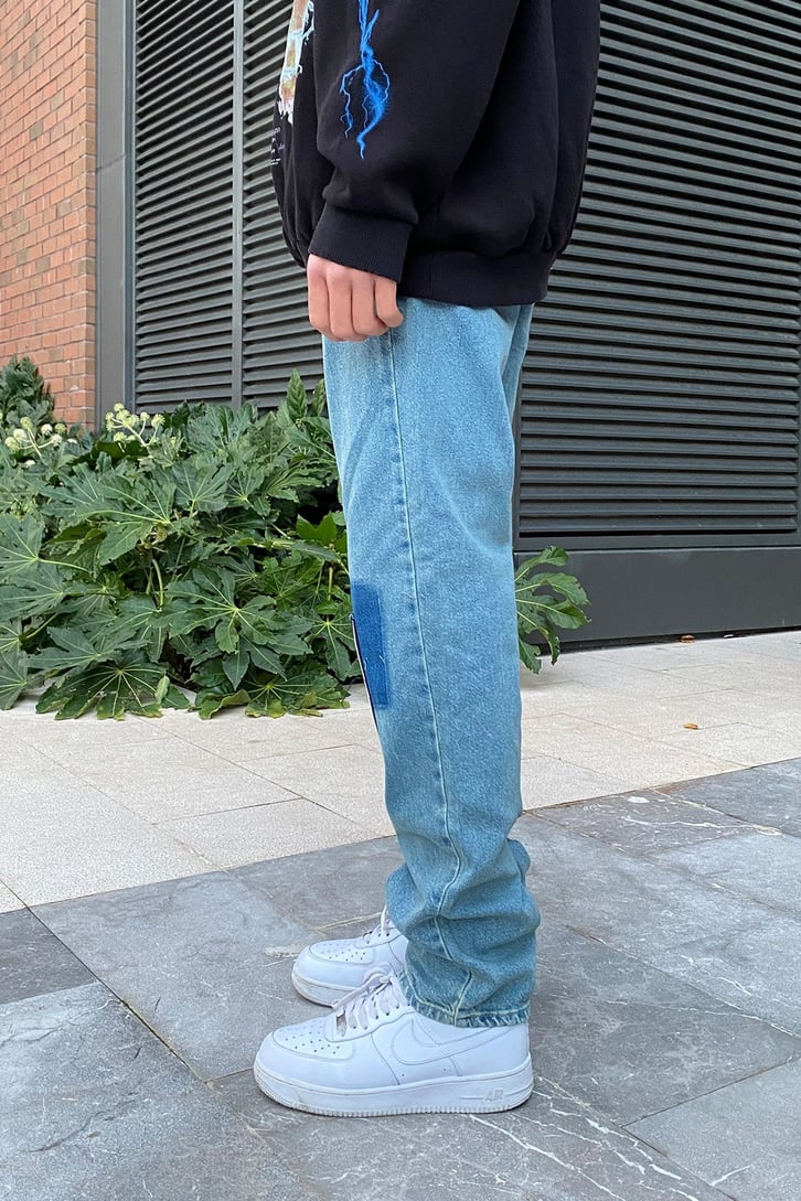 Patchwork Urban Style Mavi Boru Paça Jean