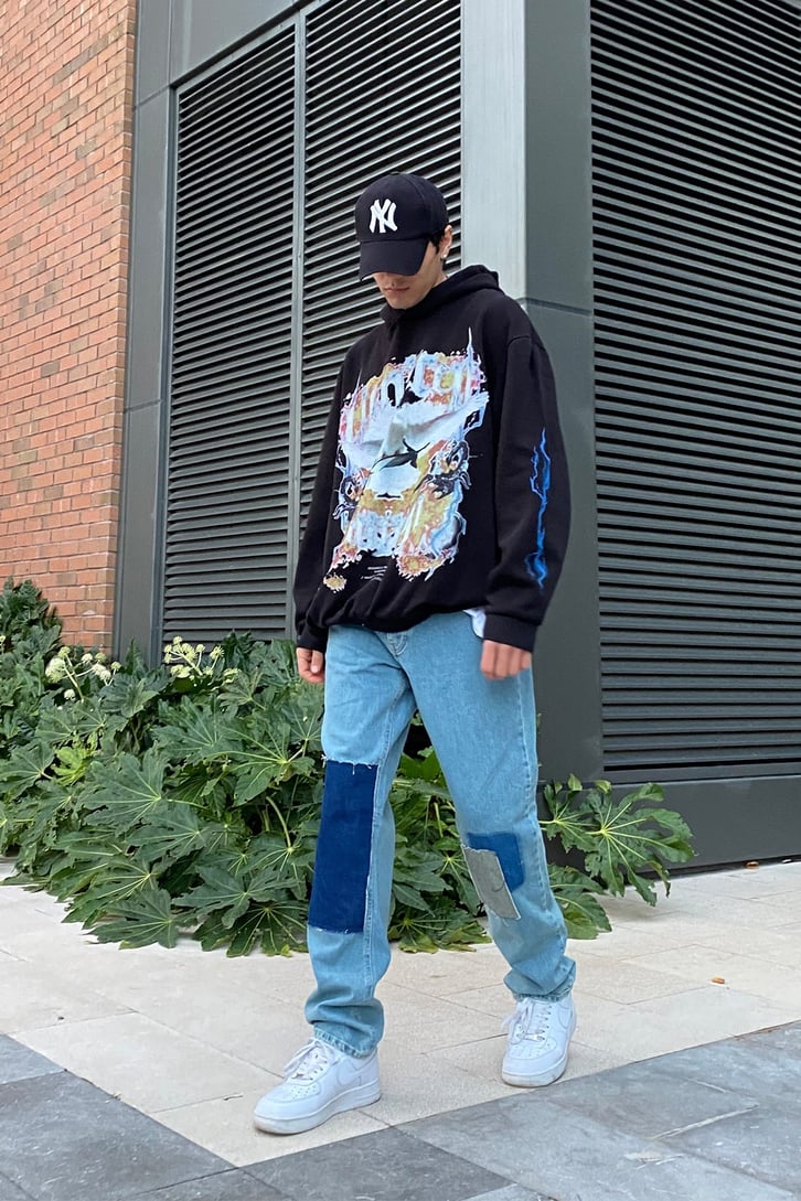 Patchwork Urban Style Mavi Boru Paça Jean